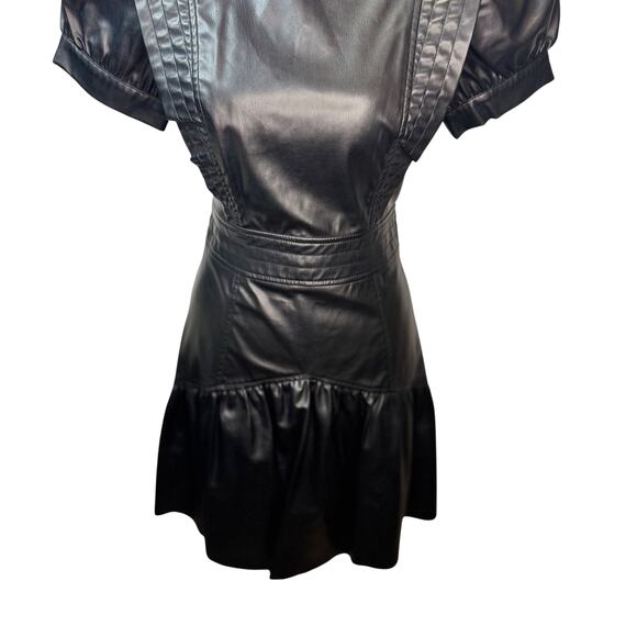 Zara Faux Leather Mini Dress Black Women's XS Ruffle Puff Flounce Hem Coquette - Picture 3 of 16
